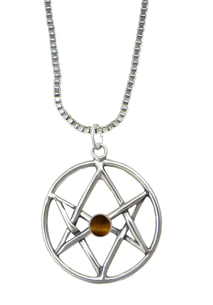 Sterling Silver Unicursal Hexagram Pendant With Tiger Eye